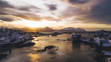 Norveç deniz suyuyla çevrili Lofoten takımadalarına bakan nefes kesici kuşlar.. 