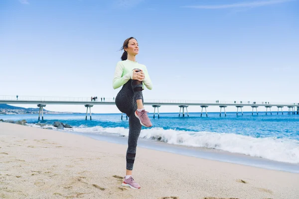 Flexible Caucasian Woman Training Muscular Body Strength Feeling Energy Inspiration — Stock Photo, Image