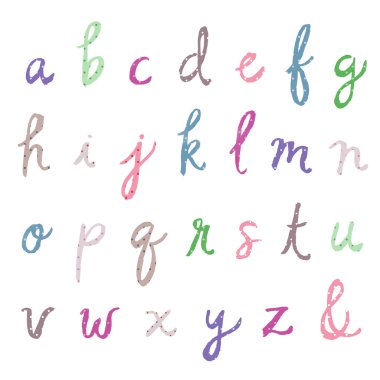 polka noktalı Cursive alfabesi harfleri