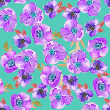 suluboya anemone arka plan deseni. çiçek desenli