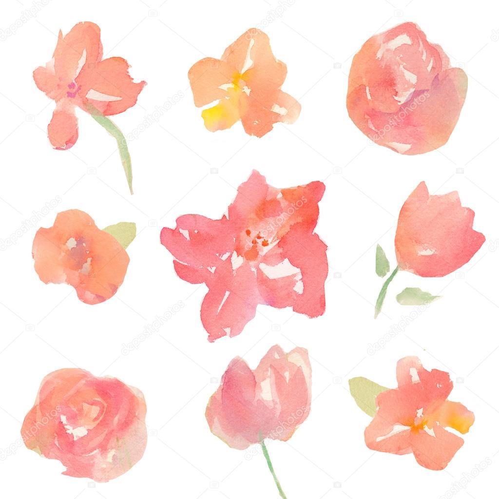 Loose Painted Watercolor Flowers. Spring Watercolor Flowers