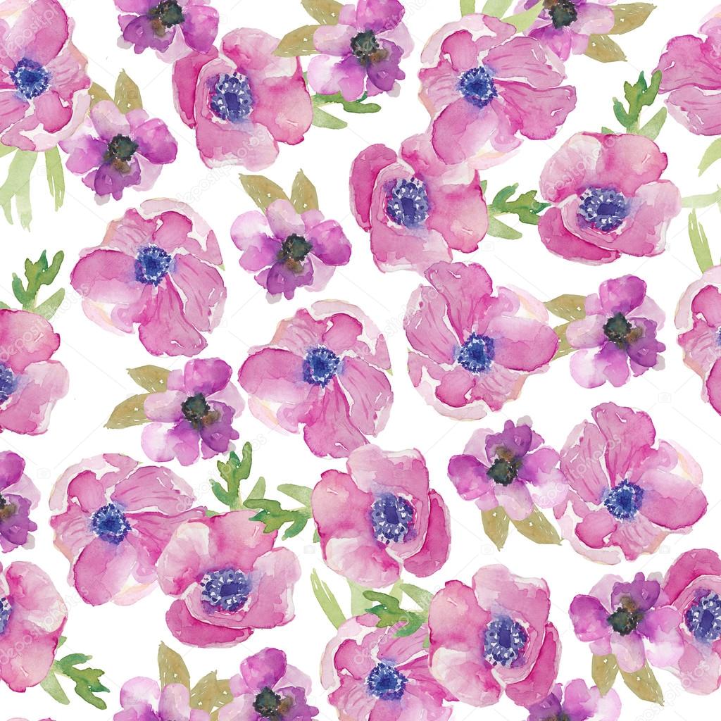 Watercolor Anemone Background Pattern. Floral Pattern