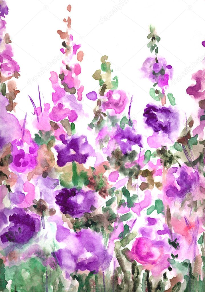 Abstract Watercolor Floral Background Landscape Stock Illustration