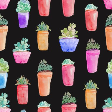 saksı içinde suluboya succulents