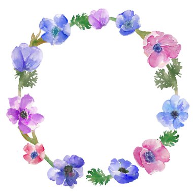 suluboya anemon çelenk. çiçek çelenk. suluboya çelenk