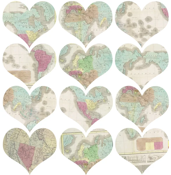 Cuori vintage con mappa Texture — Foto Stock