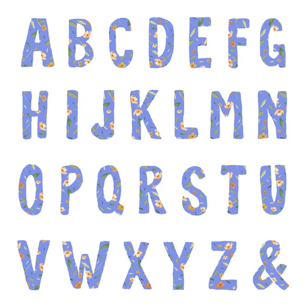 Handgezeichnete Buchstaben Alphabet-Schrift mit floralem Druck — Stockfoto