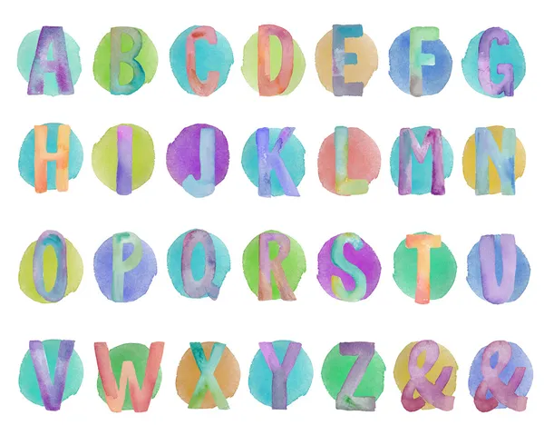 Barevný akvarel abeceda písmen — Stock fotografie