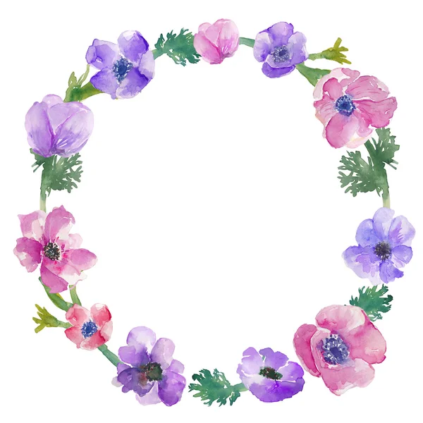 suluboya anemon çelenk. çiçek çelenk. suluboya çelenk