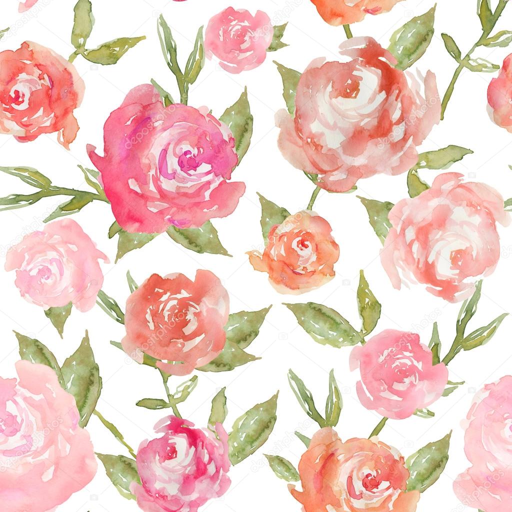 Watercolor Peony Background Pattern Repeating. Modern Watercolor