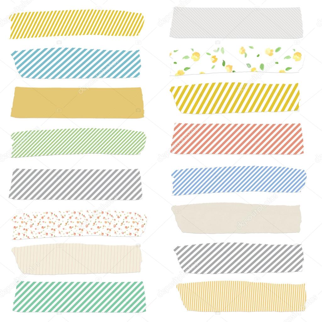 Set Cute Patterned Washi Tape Strips Isolated White Background