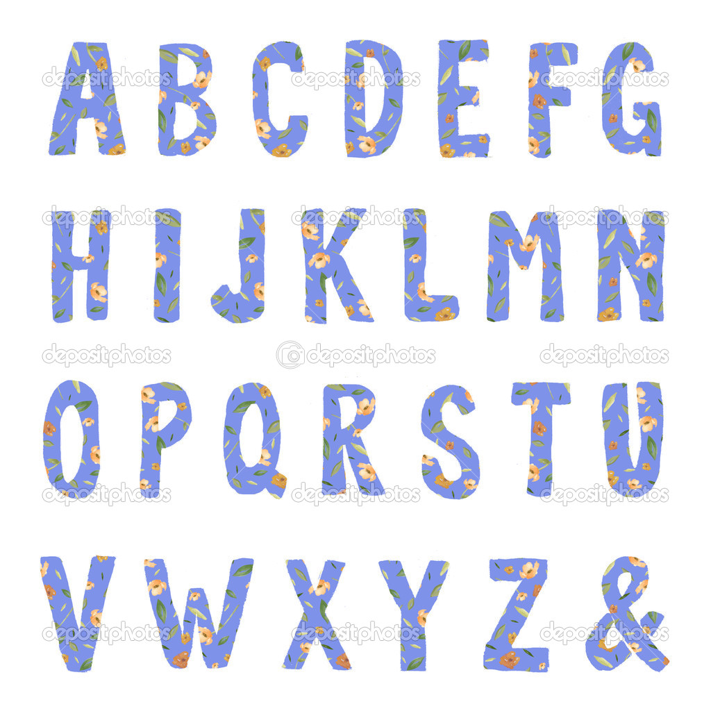 Hand Drawn Letters Alphabet Font With Floral Print