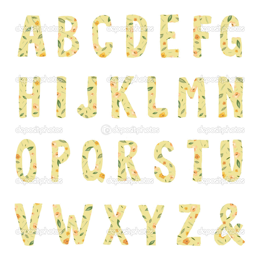 Hand Drawn Letters Alphabet Font With Floral Print