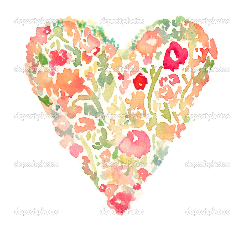 Abstract Watercolor Floral Heart