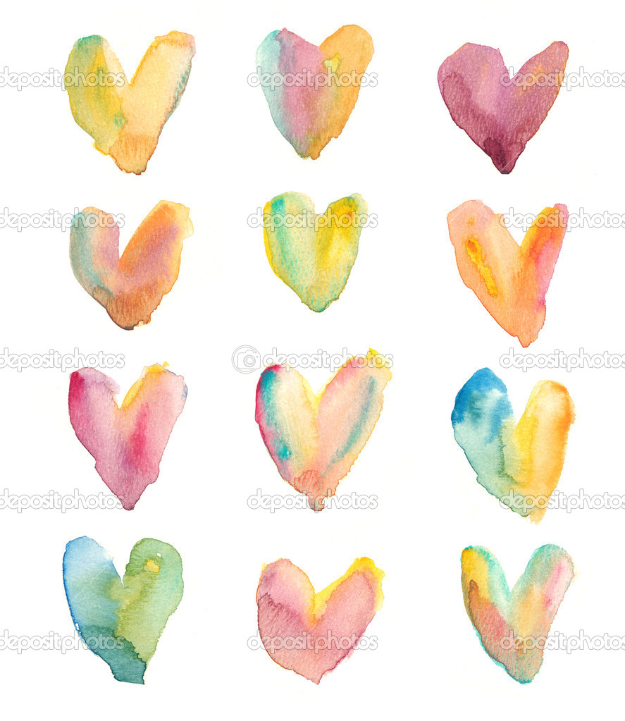 Watercolor Hearts Background Pattern