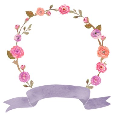 Suluboya çiçek çelengi.