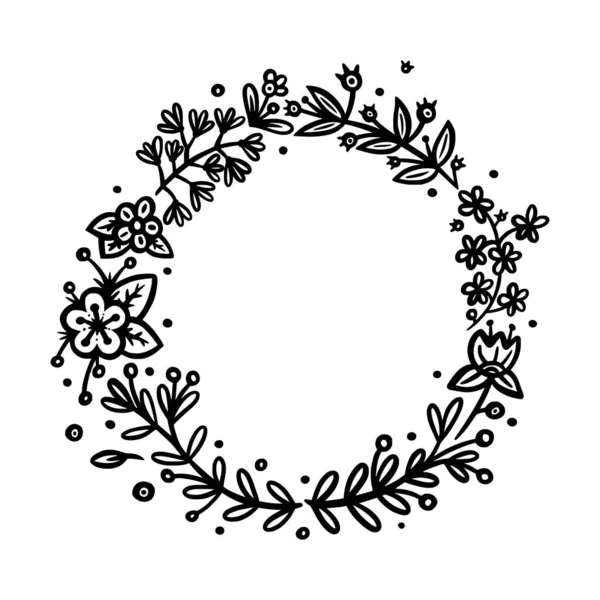 Věnec z květinového kruhu pro pozvánky a ozdoby kulkových deníků. Kruhový dělič nebo rámeček. Doodle vektorová ilustrace — Stockový vektor