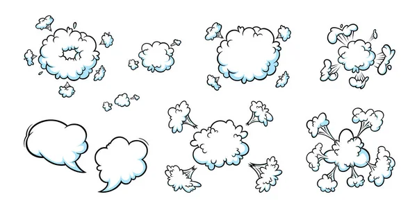 Komische Explosion Rauch-Effekt. Eine Reihe von Boom-Wolken und Sprechblasen für überraschende und explosive Ereignisse. Vektorillusion — Stockvektor