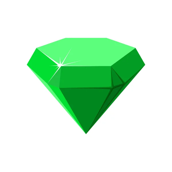 Pedra preciosa verde hexágono. Vista lateral esmeralda. Ilustração vetorial — Vetor de Stock