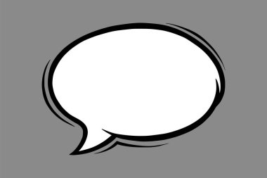 Çizgi roman tarzında çember şeklinde konuşma balonu. Oval konuşma balonu gri arkaplanda izole edildi. Vektör illüstrasyonu