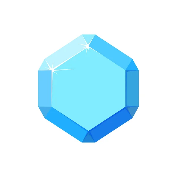 Pierre précieuse bleue hexagonale. Vue de dessus brillante ou quartz. Illustration vectorielle de bande dessinée — Image vectorielle