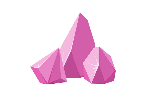 Kristalle in Stücke gebrochen. Zertrümmerte Rubinkristalle. Zerbrochene Edelsteine oder rosa Steine. Vektorillustration — Stockvektor