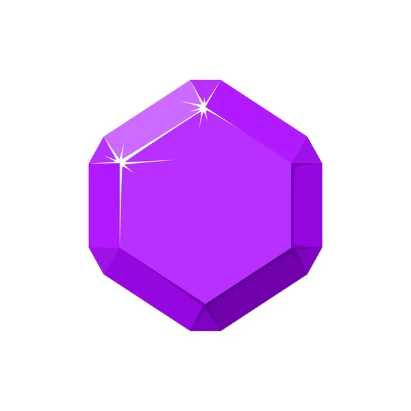 Pierre précieuse violette hexagonale. Vue de dessus de l'améthyste. Illustration vectorielle de bande dessinée — Image vectorielle