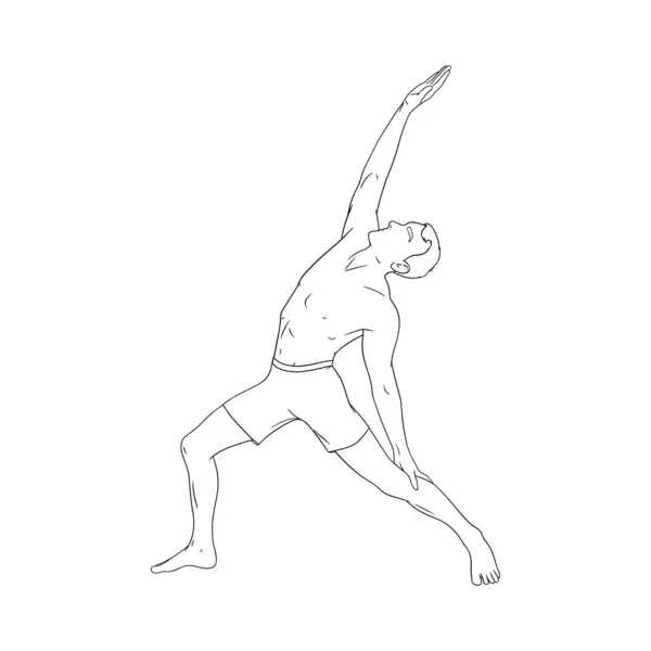 Joga pokojowy wojownik asana lub Viparita Virabhadrasana. Człowiek praktykujący jogę asana. Ilustracja wektora grawerowanego — Wektor stockowy