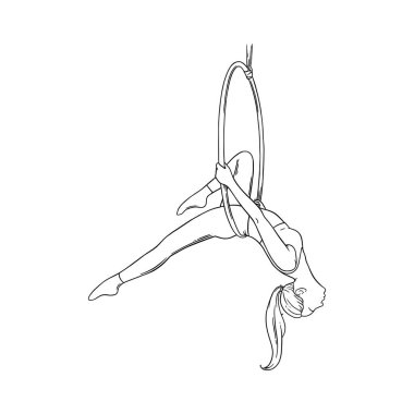 Sirk Lirası akrobat. Çemberde bir dansçı var. Vektör illüstrasyonu beyaz arkaplanda izole edildi