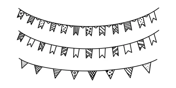 Ghirlande con bandiere per carnevale o festa. Set di ghirlande di arredamento isolate su sfondo bianco. Illustrazione vettoriale — Vettoriale Stock