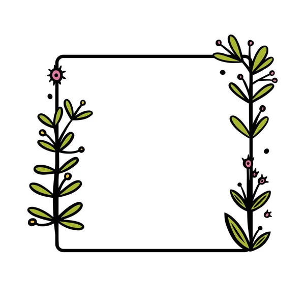 Corona rústica divisor con flores dibujadas a mano. Corona de garabato cuadrada. Ilustración vectorial de Doodle — Vector de stock