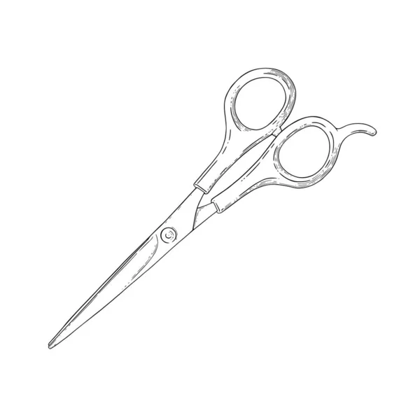 Esbozo de tijeras. Herramienta de tijeras de peluquería. Ilustración vectorial — Vector de stock