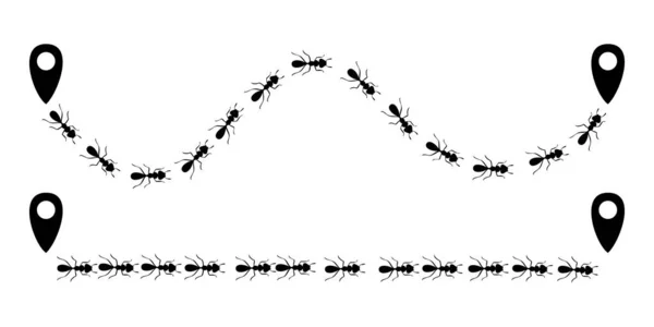 위치 아이콘 이 있는 개미의 흔적이야. 길이나 길은 흰 배경으로 분리되어 있다. 벡터 일러스트 — 스톡 벡터