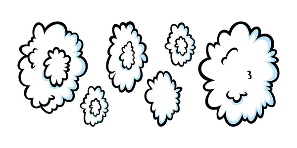 Anillos de vapor en estilo cómico. Creciente fila de nubes redondas de vapor o humo para cigarros, cigarrillos o movimientos rápidos. Ilustración vectorial — Archivo Imágenes Vectoriales