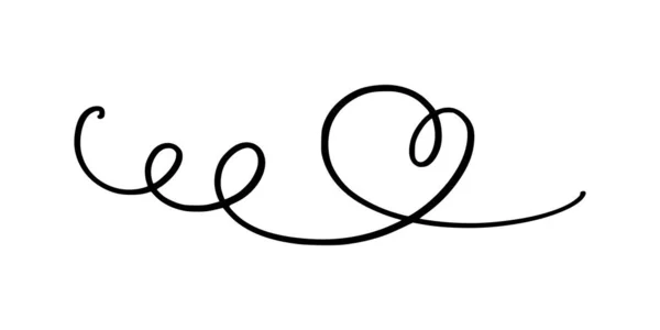 Squiggle e vortice linea con un cuore. Turbine calligrafico disegnato a mano. Illustrazione vettoriale — Vettoriale Stock