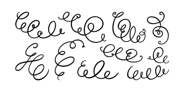 Crujido y líneas de remolino. Conjunto de remolinos caligráficos dibujados a mano. Ilustración vectorial — Vector de stock