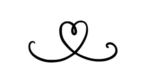 Squiggle e vortice linea con un cuore. Turbine calligrafico disegnato a mano. Illustrazione vettoriale — Vettoriale Stock