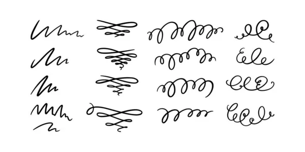 Linhas de movimento e redemoinho. Conjunto de redemoinhos caligráficos desenhados à mão. Ilustração vetorial —  Vetores de Stock