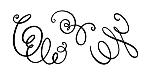 Squiggle e linee vorticose. Set di turbinii calligrafici disegnati a mano. Illustrazione vettoriale — Vettoriale Stock