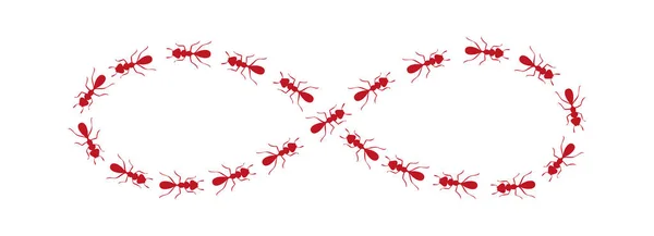 Το μονοπάτι μυρμηγκιών σχηματίζει το σύμβολο του απείρου. Ίχνη μυρμηγκιών απομονώνονται σε λευκό φόντο. Εικονογράφηση διανύσματος — Διανυσματικό Αρχείο