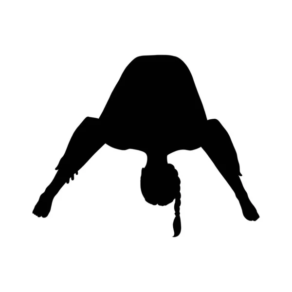 Estiramento yogi silhueta menina. Yoga asana aumentando a flexibilidade. Ilustração vetorial — Vetor de Stock