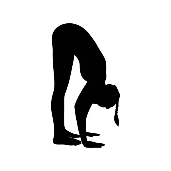 Stretching Yogi Frau Silhouette. Hatha Yoga nach vorne falten Pose. Vektorillustration — Stockvektor