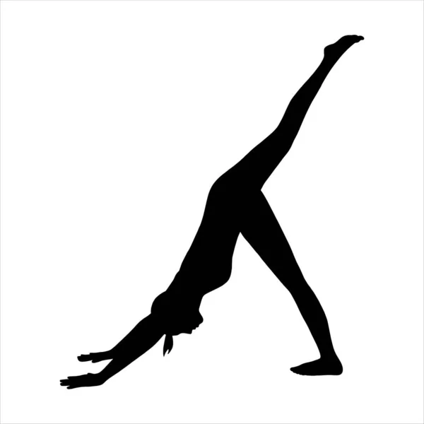 Yoga nach unten mit dreibeiniger Hundehaltung oder Svanasana-Silhouette. Yoga für Frauen verbessert die Gesundheit. Vektorillustration — Stockvektor