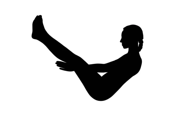 Jóga pro břišní svaly a rovnováhu. Ženská silueta nacvičující Navasanu na silné svaly. Vektorová ilustrace — Stockový vektor