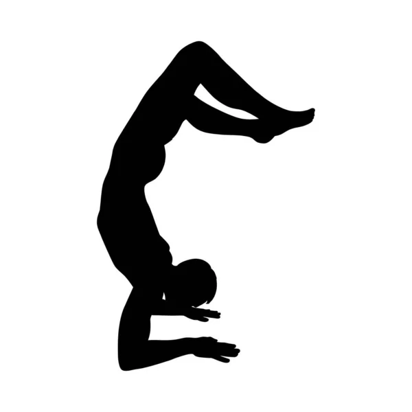 Yogi man in handstand schorpioen pose of vrschikasana. Yoga handstand voor krachtverbetering. Vectorillustratie — Stockvector