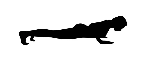Frauensilhouette in Vinyasa oder niedriger Plank-Pose. Yogi-Frau trainiert ihre Körpermuskeln. Vektorillustration — Stockvektor