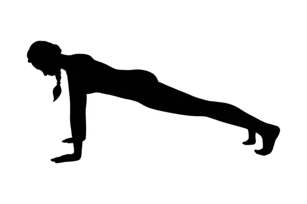 Hohe Plankenübung. Fittes Planking-Silhouette-Training in der Turnhalle. Vektorillustration — Stockvektor