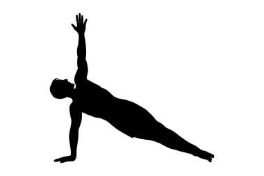 Yan tahtada bir siluet var. Vasisthasana 'daki Yogi adam. Vektör illüstrasyonu