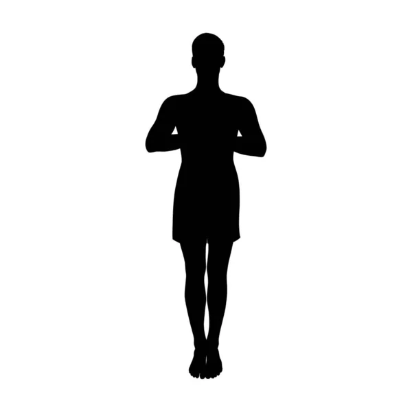 Meditierende Silhouette eines Yogi-Mannes im Pranamasana. Hatha Yoga Gebetshaltung. Vektorillustration — Stockvektor