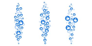 Hikayeler ve canlı yayınlar için havada uçuşan başparmaklar gibi. Sosyal medya için başparmak simgeleri. Vektör yanılsaması